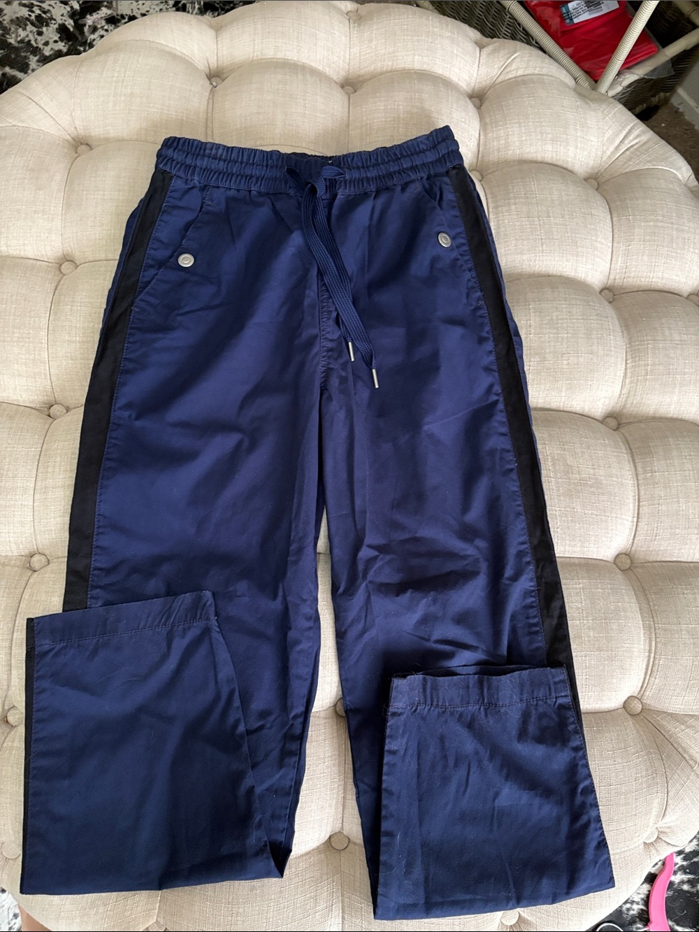 Anthropologie Maeve Navy Pants with Black Side Stripes